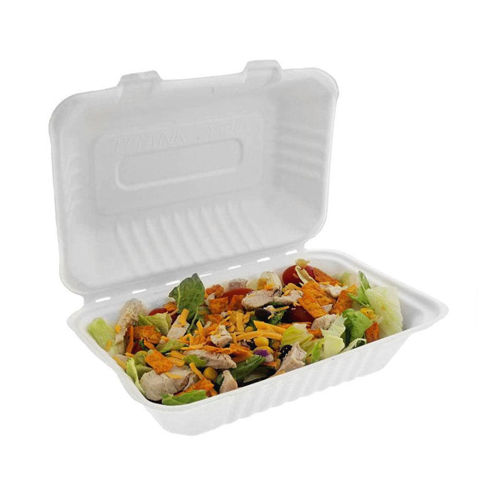 Fibre Hinged Lid Bagasse Container - 200 pack - The Rag Factory