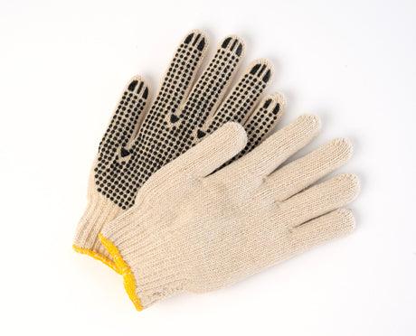 Poly/Cotton knit gloves with palm dots.- 12 pairs - The Rag Factory