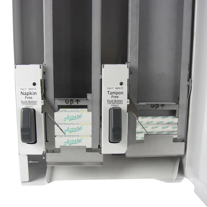 Pads and Tampons Dispenser With Push To Release Button