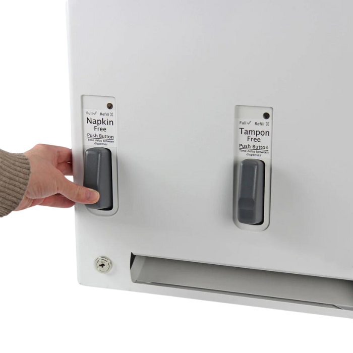 Pads and Tampons Dispenser With Push To Release Button