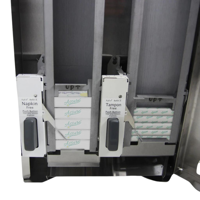 Pads and Tampons Dispenser With Push To Release Button