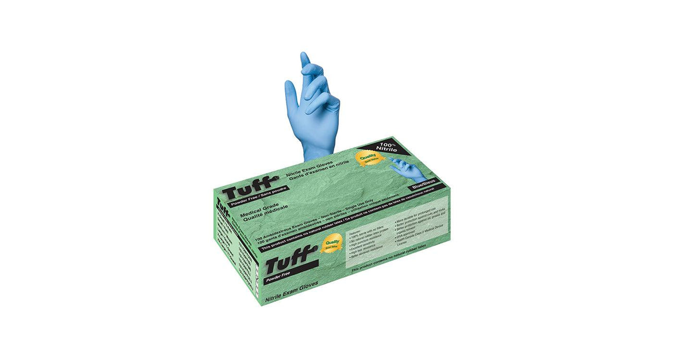 Tuff Blue Nitrile Gloves - 4 mil - Medical Grade - 100/box - The Rag Factory