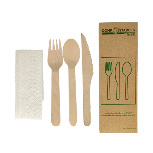 Wood Fork, Knife, Spoon and Napkin in Paper Bag - 500 pack — The Rag Factory